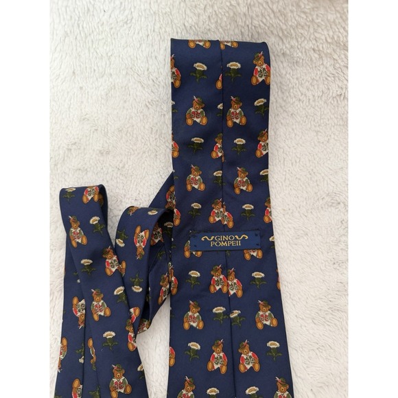 Gino Pompeii Teddy Bear Print Novelty Tie Men's Necktie Navy Blue Vintage - Picture 2 of 4